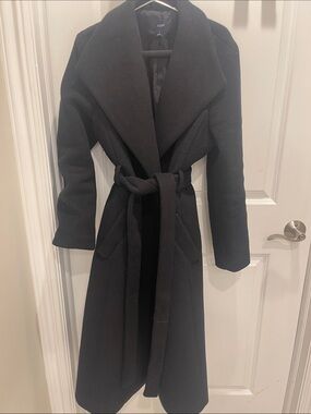 J Crew Black Long Belted Wool-Blend Wrap Coat